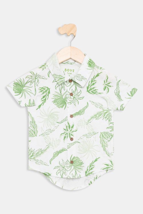 Camisa Infantil em Linho Floresta Off White Tam 1 a 3