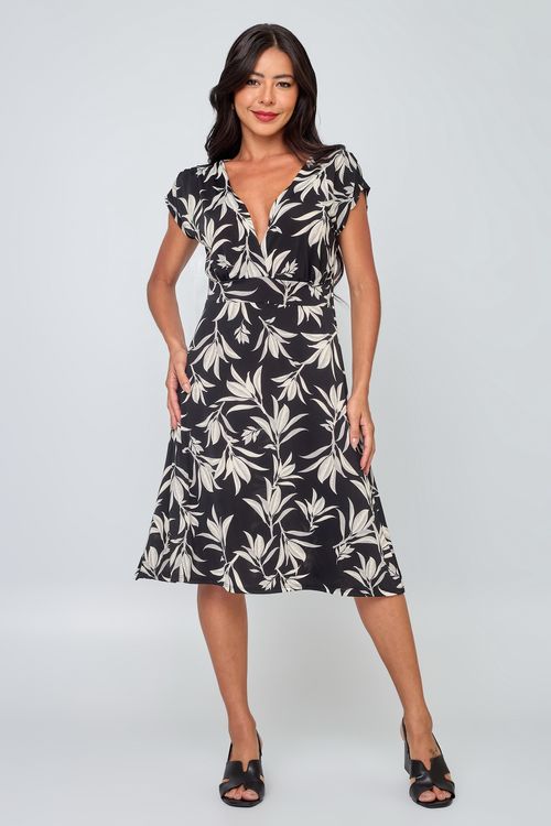 Vestido Feminino em Liganete Estampado Azul Escuro
