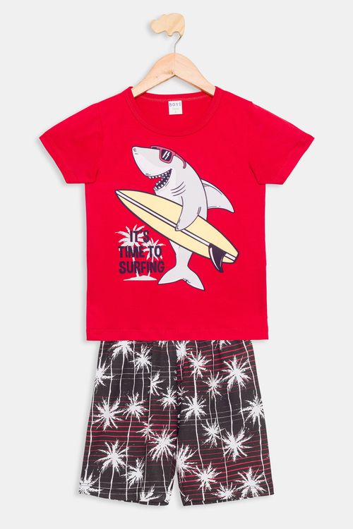 Conjunto Infantil Caedu Tubarão Surfista Vermelho 4-8