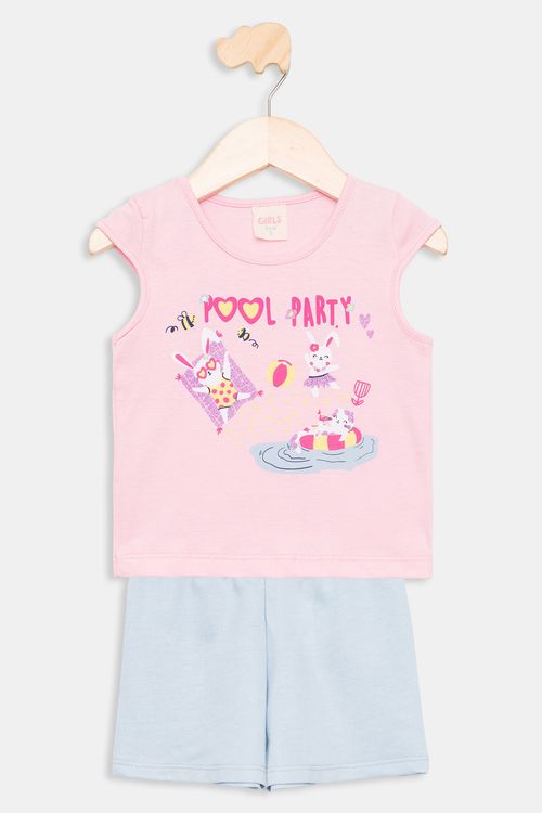 Conjunto Infantil Pool Party Rosa Claro Tam 1 a 3