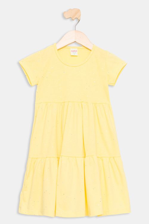 Vestido Infantil Amarelo Glitter Caedu para Festa 4-8 Anos