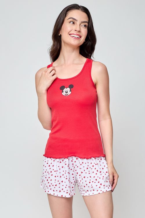 Pijama Feminino em Ribana Mickey Vermelho