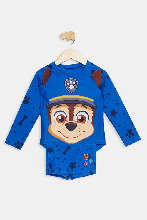 Conjunto Infantil Rashguard e Sunga Patrulha Canina Azul Tam 1 a 3
