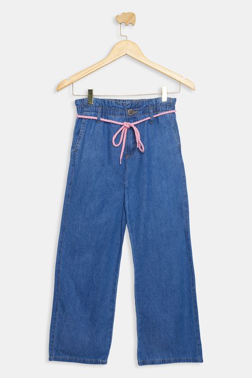Calça Jeans Juvenil Wide Molinha Azul Médio Tam 10 a 16