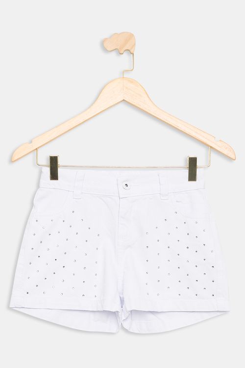 Short Juvenil Caedu Sarja Brilho Branco (10-16 anos)