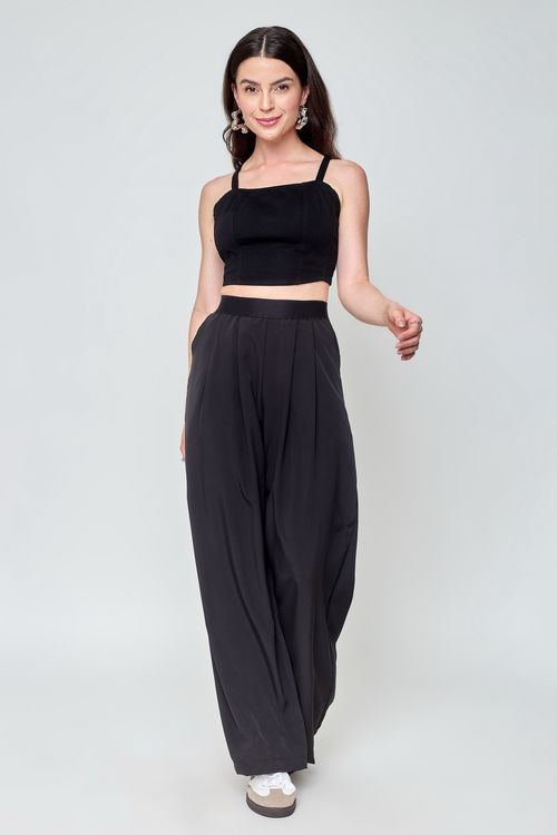 Calça Pantalona Feminina Fashion em Ribana Preto