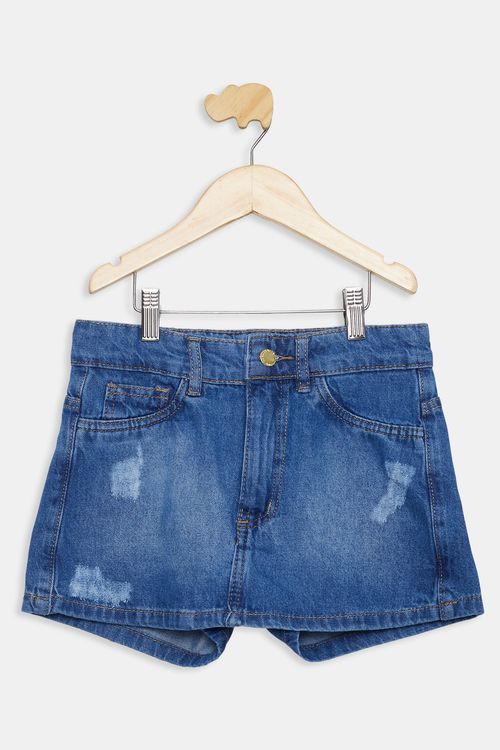 Short Saia Juvenil Jeans Escuro Tam 10 a 16