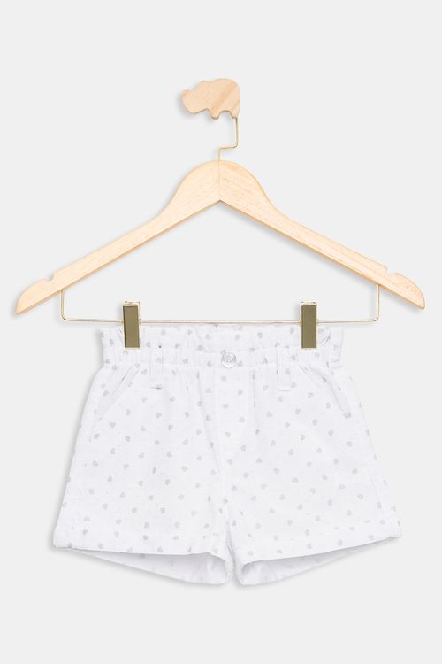 Short Infantil Caedu Branco Strass Corações Tam 1-3