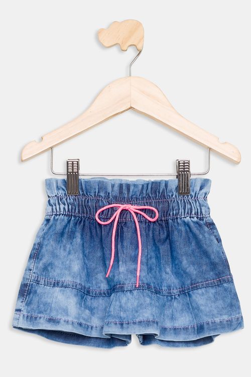 Short Saia Infantil Jeans Médio Tam 1 a 3
