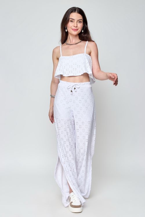 Calça Feminina Caedu Laise Branca com Fenda Lateral
