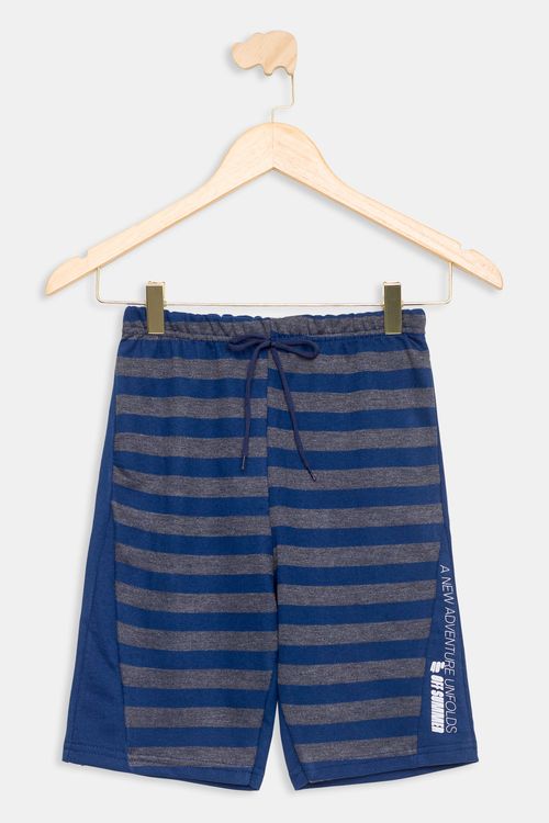 Bermuda Juvenil em Moletom Listrada Azul Escuro Tam 10 a 16