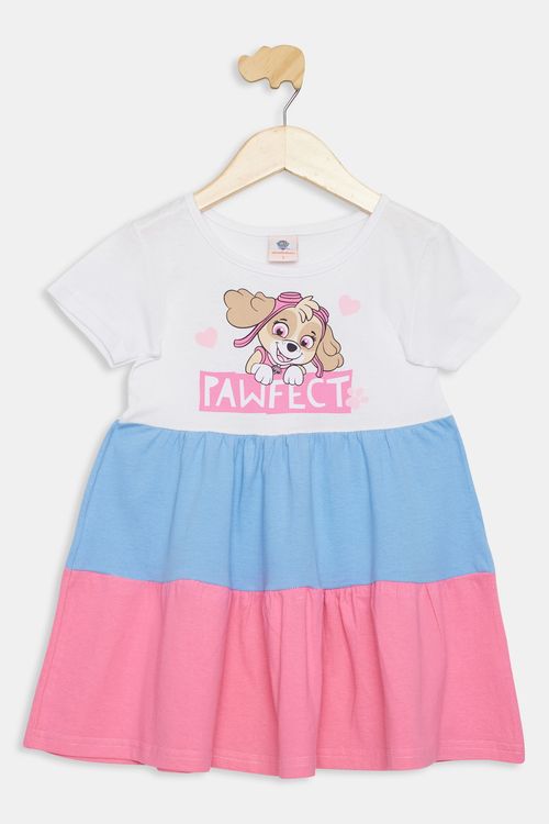 Vestido Infantil Patrulha Canina Branco Azul e Rosa Tam 1 a 3