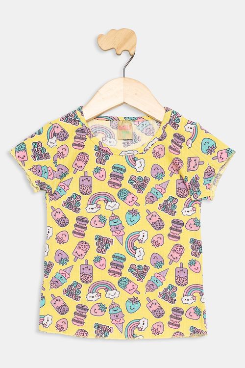 Blusa Infantil Ribana Sorvetes Amarelo Claro 1-3 Anos