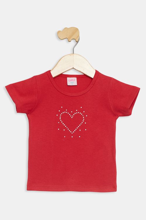Blusa Infantil de Cotton com Brilhos Vermelha Tam 1 a 3