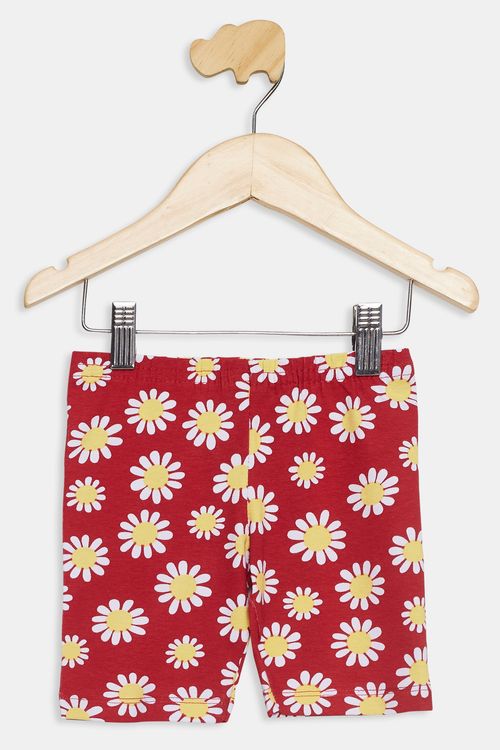 Bermuda Infantil Caedu Ribana Floral Vermelha Algodão