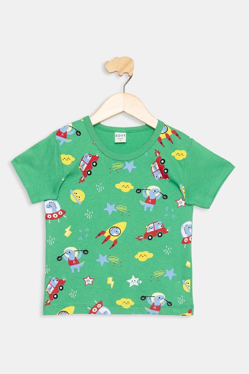 Camiseta Infantil Estampada Verde Claro Tam 1 a 3