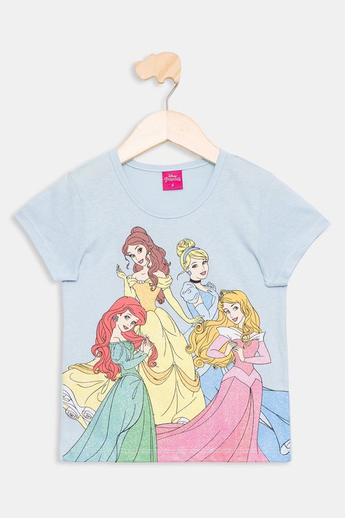 Blusa Infantil Princesas Disney Azul Claro Tam 4 a 10