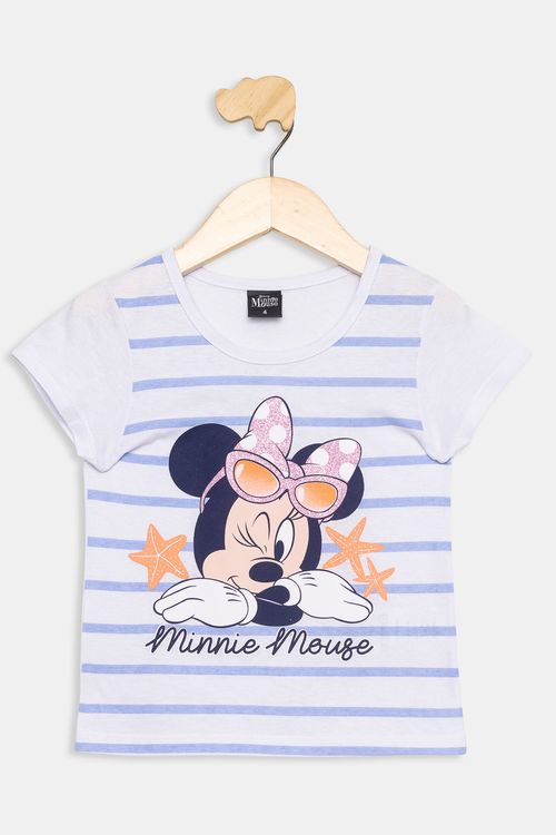 Blusa Infantil Minnie Listrada Branca Tam 4 a 10