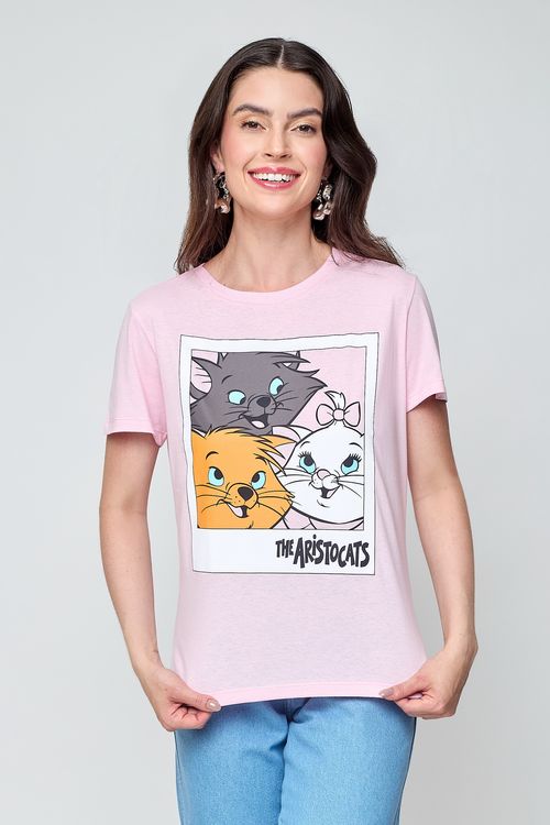 Camiseta Feminina Aristocats Rosa Claro