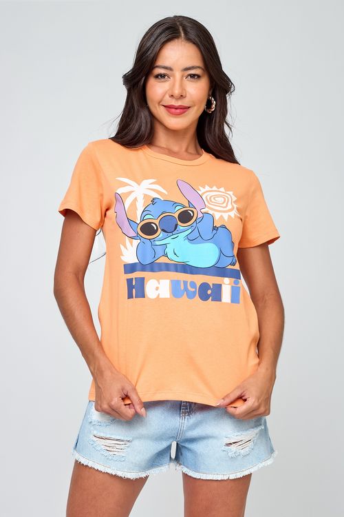 Camiseta Feminina Stitch Hawaii Laranja