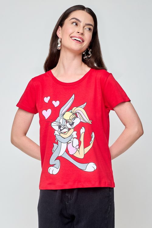Camiseta Feminina Pernalonga e Lola Vermelha
