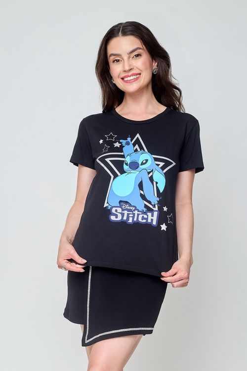 Camiseta Feminina Stitch Preta