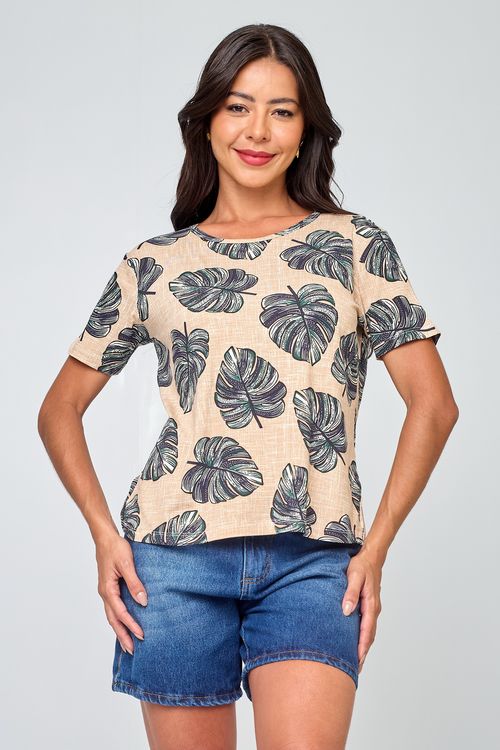 Blusa Feminina em Viscolycra Folhas Amarela