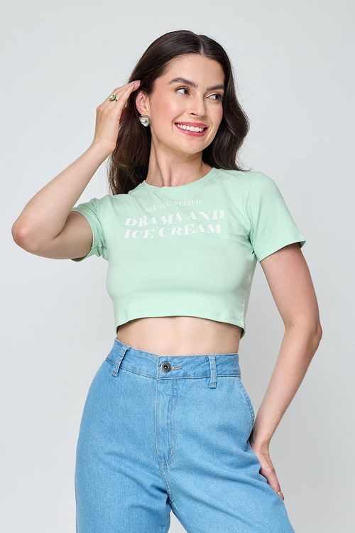 Top Cropped Feminino Caedu Ice Cream Verde Claro