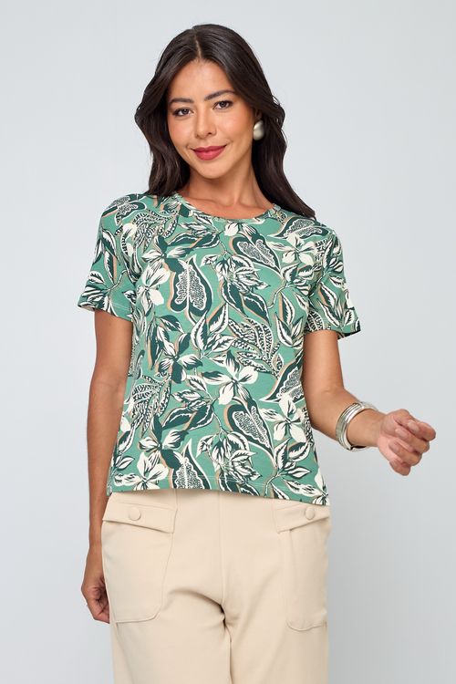 Blusa Feminina em Viscose Estampada Verde