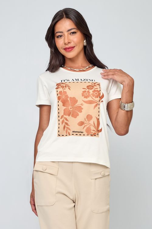 Blusa Feminina em Viscose Floral Branca