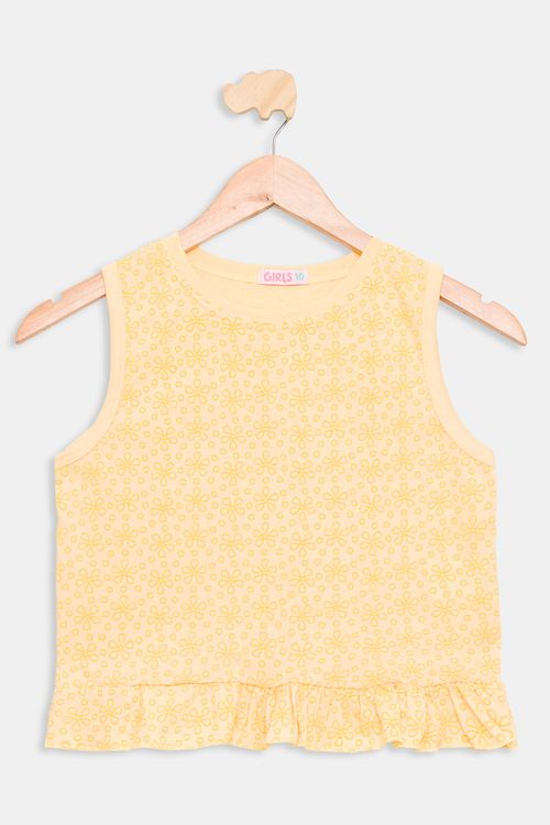 Regata Juvenil Caedu Amarela Laise Floral Algodão