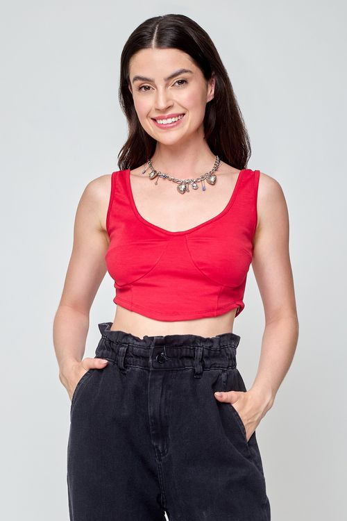 Top Cropped Feminino Caedu Vermelho Fashion Conforto