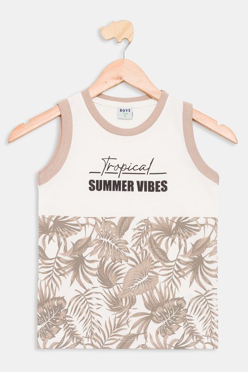 Regata Infantil Caedu Menino Tropical Off White Algodão 4-8