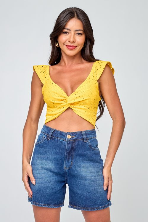 Top Feminino Laise Amarelo Torcido Romântico Caedu