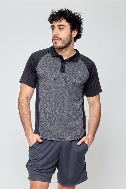 Polo Masculina Esportiva Dry Mescla e Preto