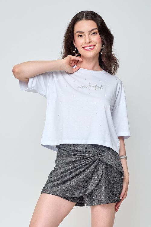 Blusa Feminina com Hotfix Wonderful Branca