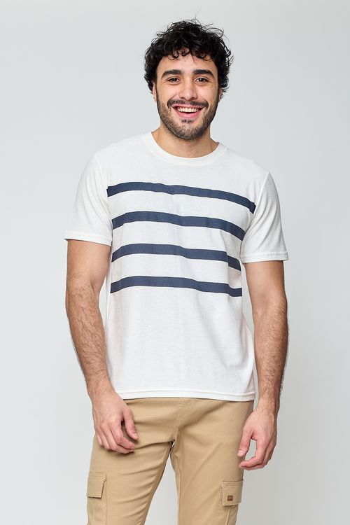 Camiseta Masculina Casual Listrada Branca
