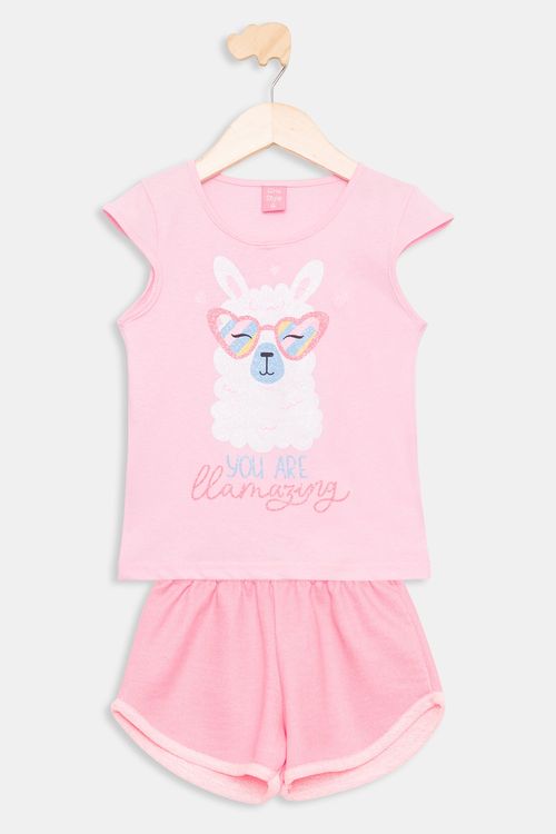 Conjunto Infantil Lhama Rosa Claro Caedu Tam 4-8