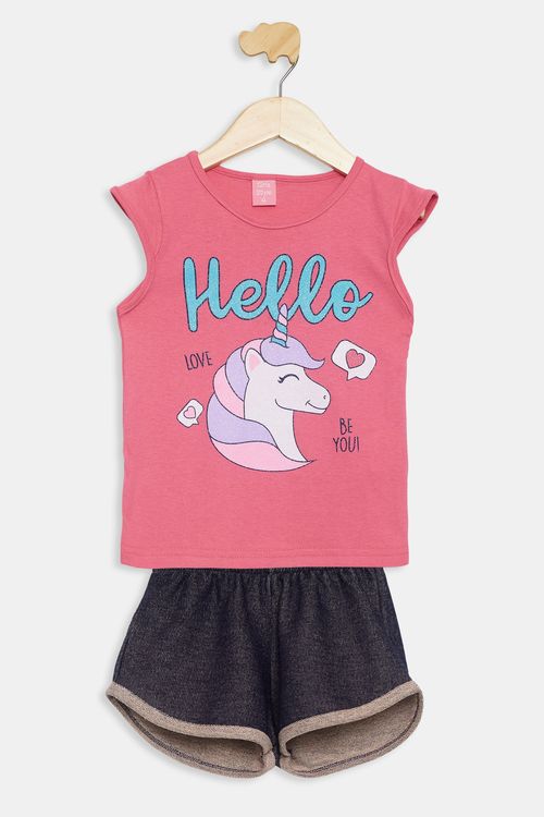 Conjunto Infantil Caedu Unicórnio Rosa Brilho Tam 4-8