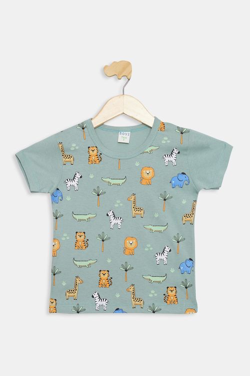 Camiseta Infantil Animais Verde Claro Tam 1 a 3