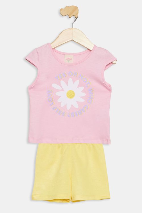Conjunto Infantil Margarida Rosa Claro Tam 1 a 3