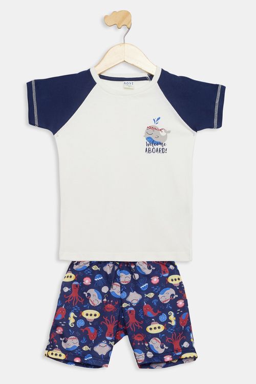 Conjunto Infantil Menino Fundo do Mar Caedu Branco Azul 1-3