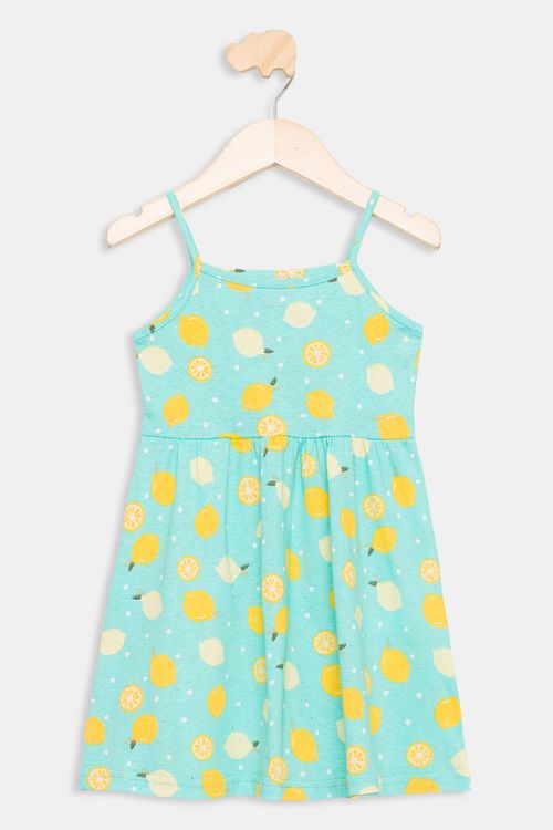 Vestido Infantil Caedu Algodão Estampado Limões 1-3 Anos
