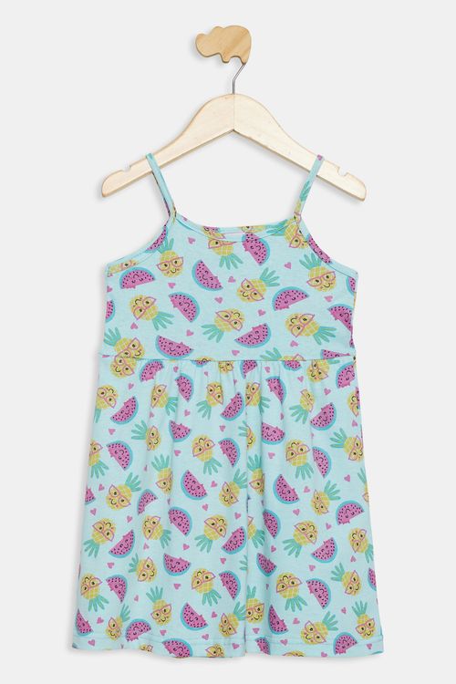 Vestido Infantil Caedu Frutas Verde Claro Algodão 1-3 Anos