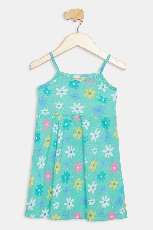 Vestido Infantil Floral Caedu Algodão Verde Claro