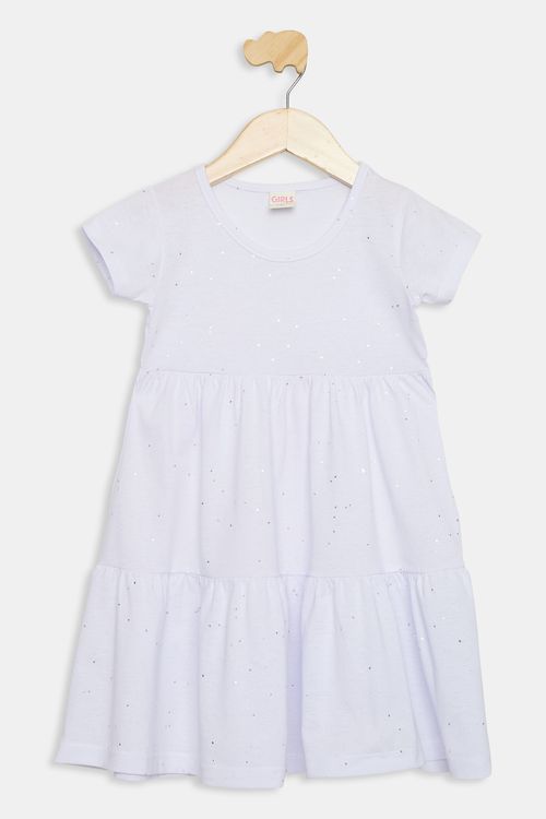 Vestido Infantil Festa Glitter Branco Caedu 4 a 8