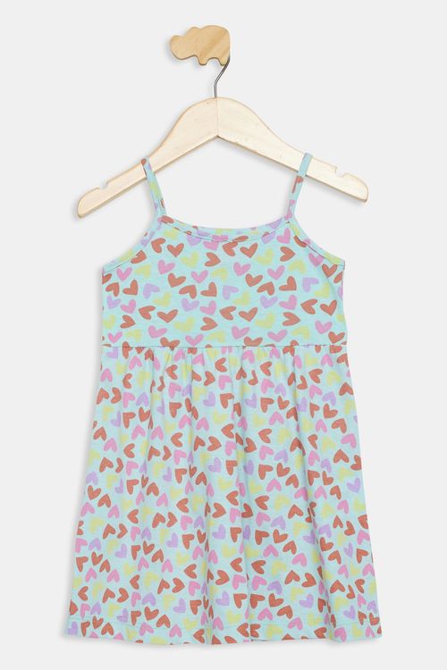 Vestido Infantil Caedu Corações Verde Algodão 1-3 Anos