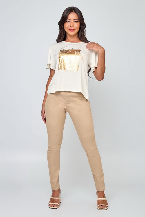 Calça Jeans Feminina Skinny Bege
