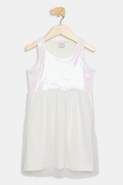 Vestido de Festa Infantil Caedu Branco Paetê 4-8