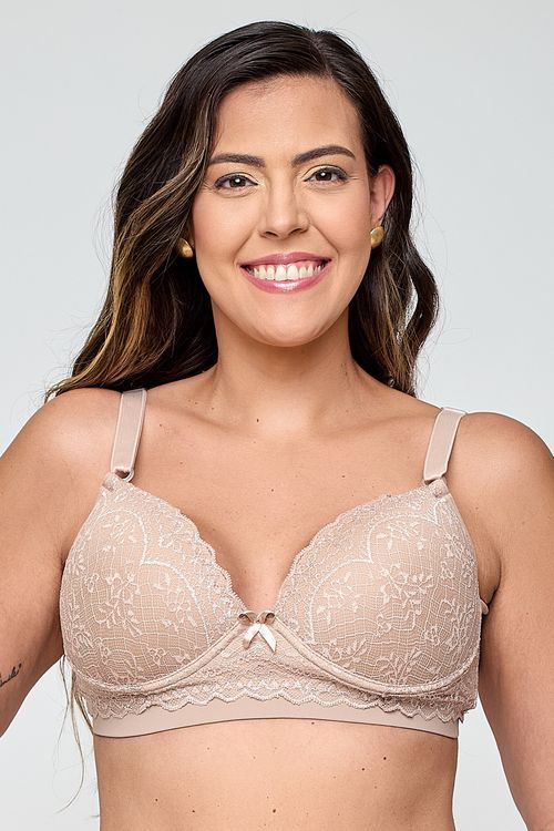 Sutiã Feito Pra Mim com Base e Renda Bege Médio
